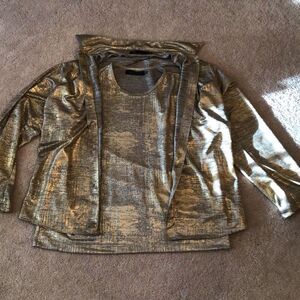 John Eshaya Gold Shimmery Set with Tank and Button Up